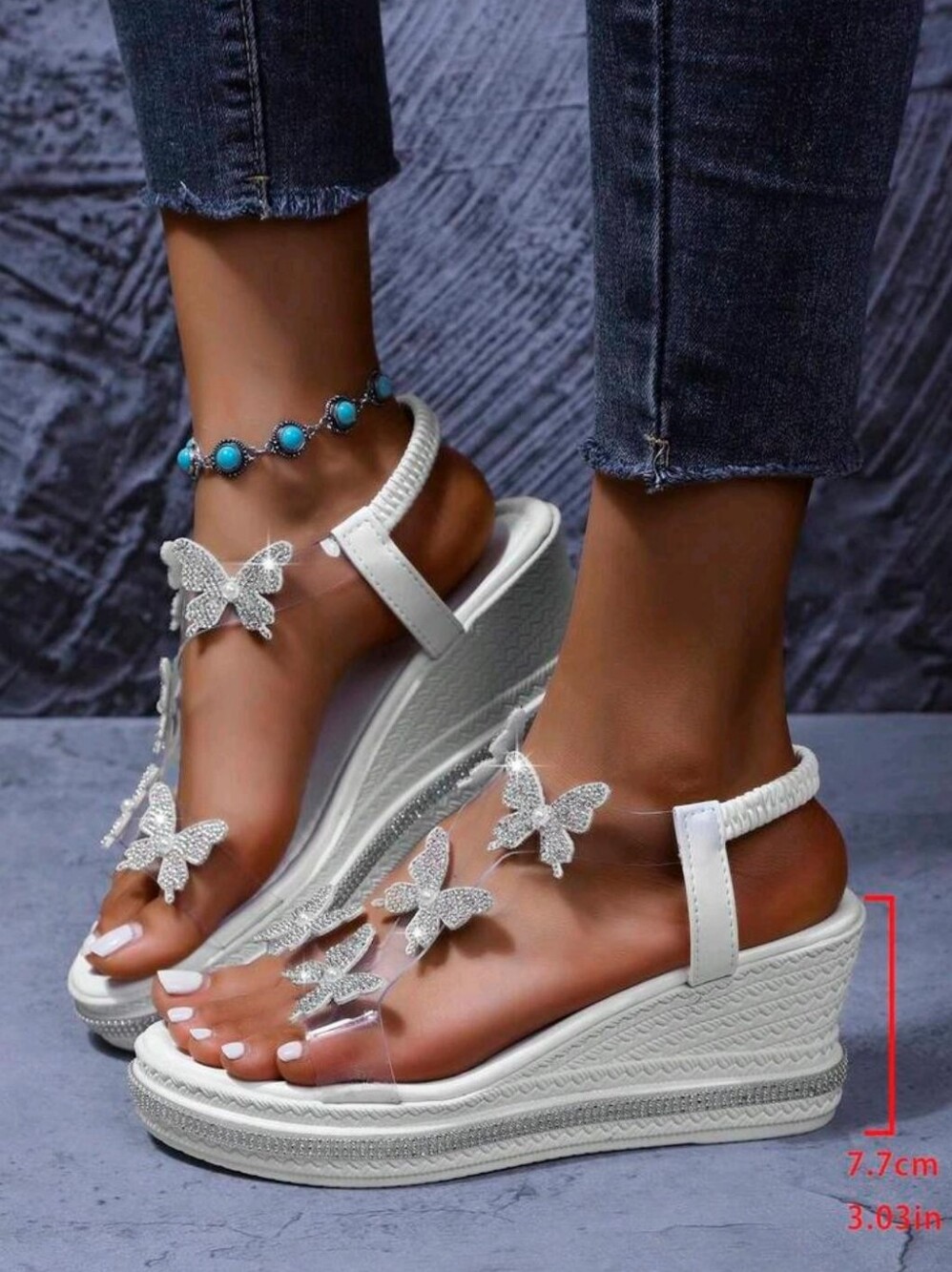 White Butterfly Wedge Sandals for Women